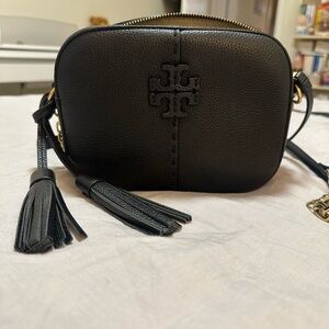 Chic Black Crossbody Bag with Tassels